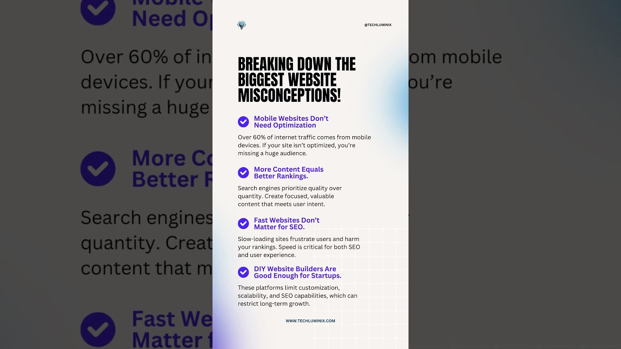 Debunking Common Website Myths! 💻.       #WebsiteMyths #WebDevelopment #SEO #TechTips #TechLuminix